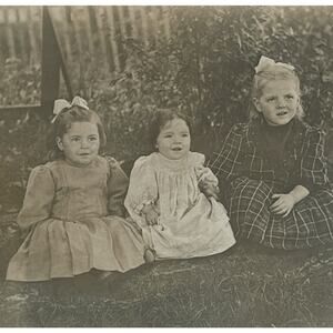 Antique RPPC Postcard Portraits Ephemera Three Young Girls Dressed Up Unposted
